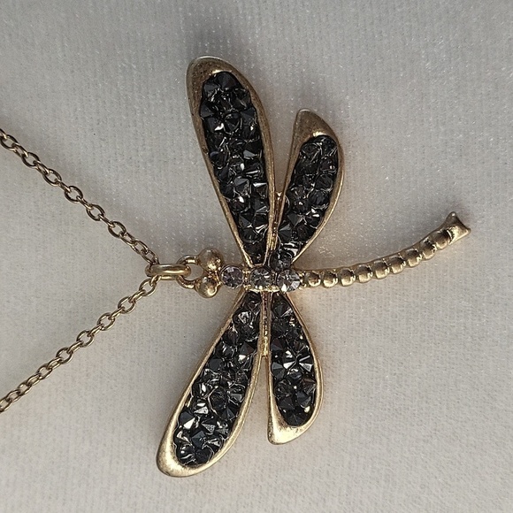 27" Long Goldtone Firefly and Stone Necklace - Picture 2 of 7